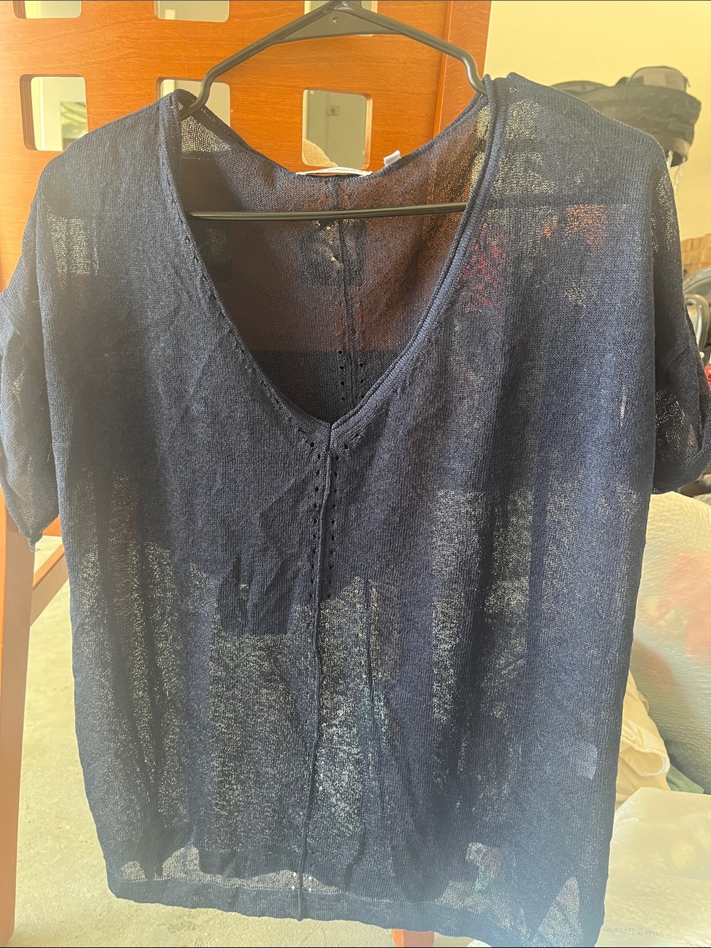 525 America Sheer Navy V-Neck Tunic Top
